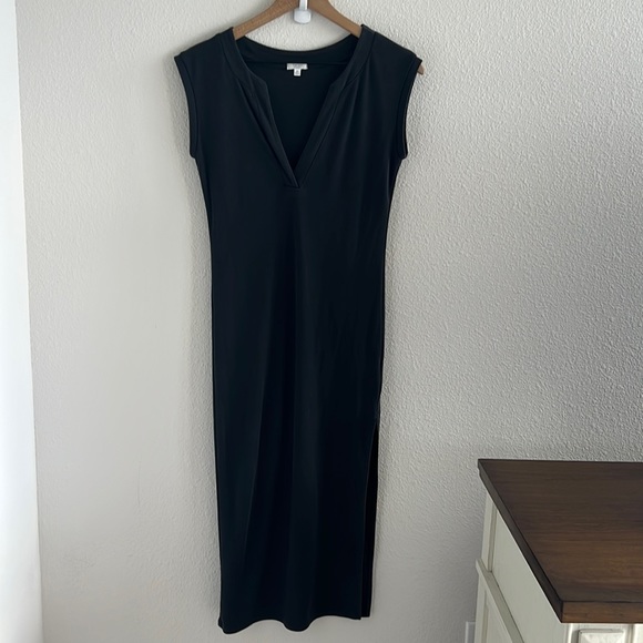 Tavik Black Mini Rib Maxi Dress V-Neck Casual Neutral Minimalist Dress XS - Picture 1 of 8